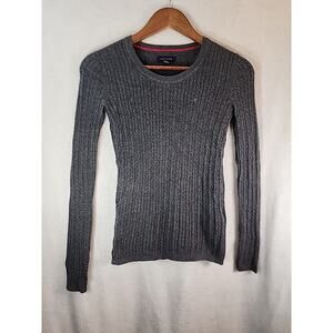 Tommy Hilfiger Women's Dark Gray Cable Knit Crewneck Pullover Lightweight XXS